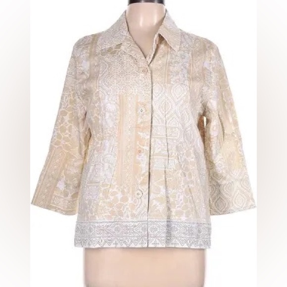 DRAPERS & DAMONS Jackets & Blazers - DRAPERS & DAMONS: TAN AND WHITE UNLINED LIGHTWEIGHT JACKET SIZE 18